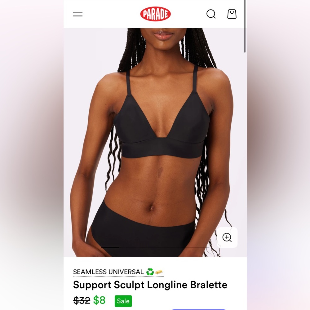 NWOT Parade Support Sculpt Longline Bralette in Eightball